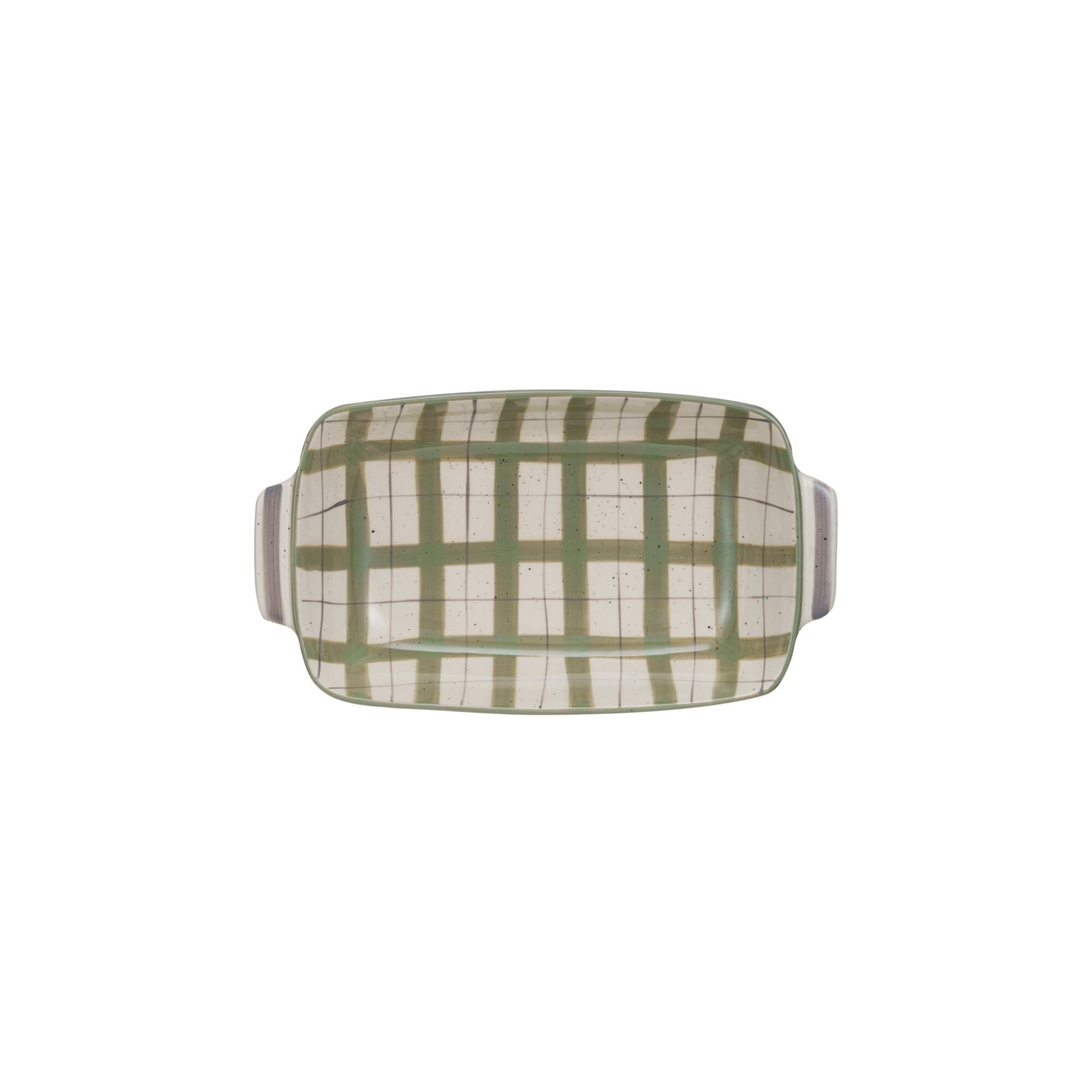 Hello Honey 1qt. Cream & Gray Plaid & Speckles Stoneware Baking Dish